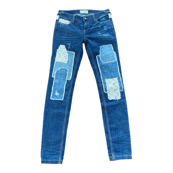Free People Denim - NWOT FREE PEOPLE Daisy Haynes Festival Patchwork & Lace Skinny Jeans